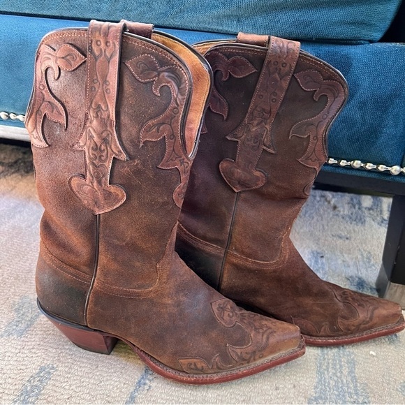 CORRAL RUSTIC DISTRESSED LAMB LEATHER SNIP TOE COWBOY BOOTS SIZE 7 EUC - Picture 3 of 12